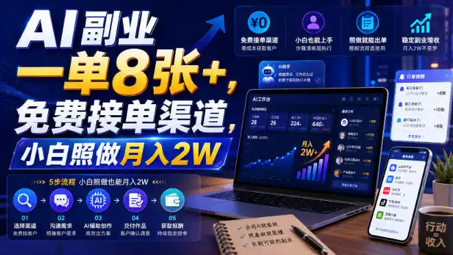 AI副业一单8张+，免费接单渠道，小白照做月入2W【揭秘】-天梦资源网