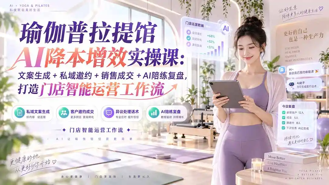 瑜伽普拉提馆AI降本增效实操课：文案生成+私域邀约+销售成交+AI陪练复盘，打造门店智能运营工作流-天梦资源网