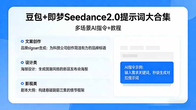 豆包+即梦Seedance2.0提示词大合集：多场景AI指令+教程，解锁文案、设计、影视高效创作-天梦资源网