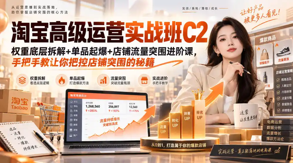 淘宝高级运营实战班C2｜权重底层拆解+单品起爆+店铺流量突围进阶课，手把手教让你把控店铺突围的秘籍-天梦资源网