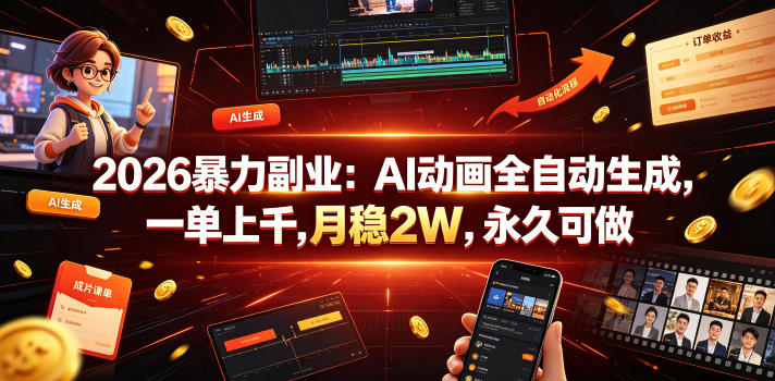 2026暴力副业：AI动画全自动生成，一单上千，月稳2W，永久可做【揭秘】-天梦资源网