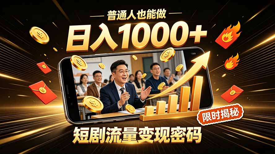 一部手机做短剧分发，不用真人出镜、不用拍摄剧本，快手流量变现日赚千元-天梦资源网