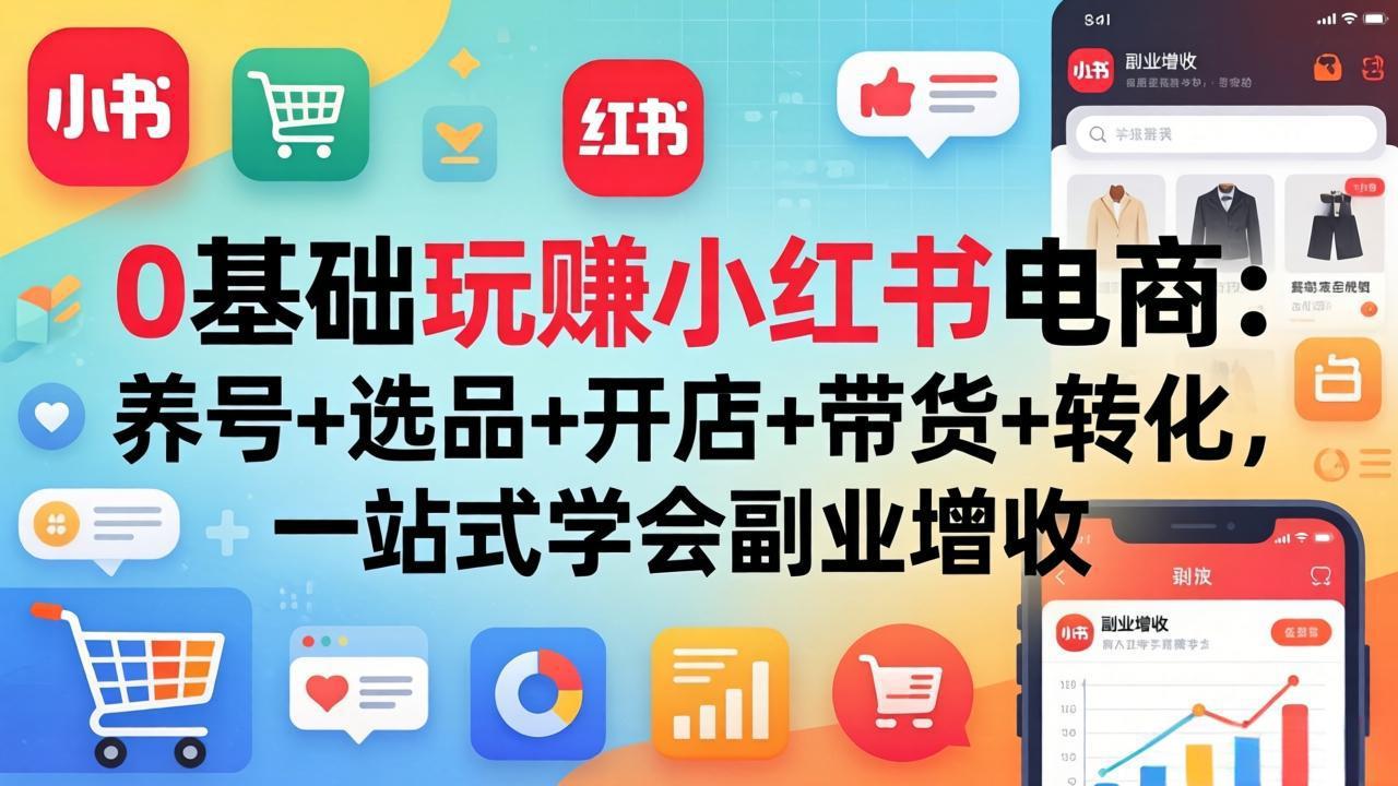 0基础玩赚小红书电商：养号+选品+开店+带货+转化，一站式学会副业增收-天梦资源网