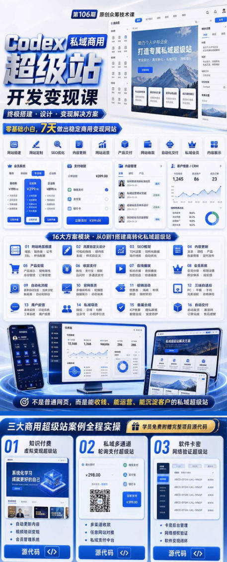 Codex私域商用超级站Ai开发变现课，7天带你从零基础到能自己动手做出能收钱、能运营、能沉淀客户的私域超级站-天梦资源网