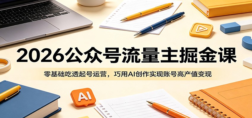 2026公众号流量主掘金课：零基础吃透起号运营，巧用AI创作实现账号高产值变现-天梦资源网