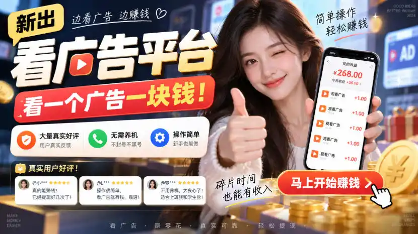新出看广告平台，看一个广告一块钱，大量真实好评！无需养机、不会黑号，操作简单【揭秘】-天梦资源网