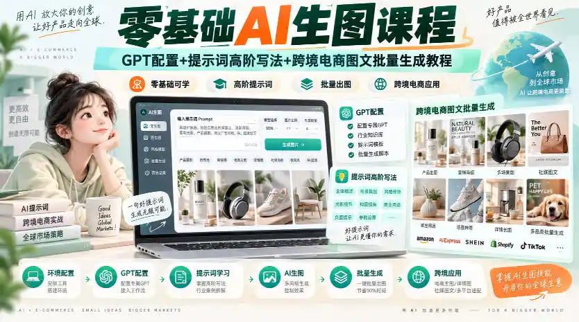 零基础AI生图课程，GPT配置+提示词高阶写法+跨境电商图文批量生成教程-天梦资源网