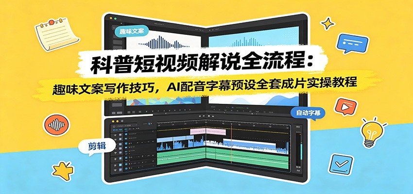 科普短视频解说全流程：趣味文案写作技巧，AI配音字幕预设全套成片实操教程-天梦资源网
