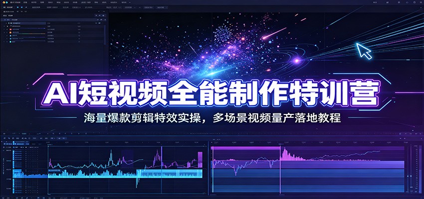 AI短视频全能制作特训营：海量爆款剪辑特效实操，多场景视频量产落地教程-天梦资源网