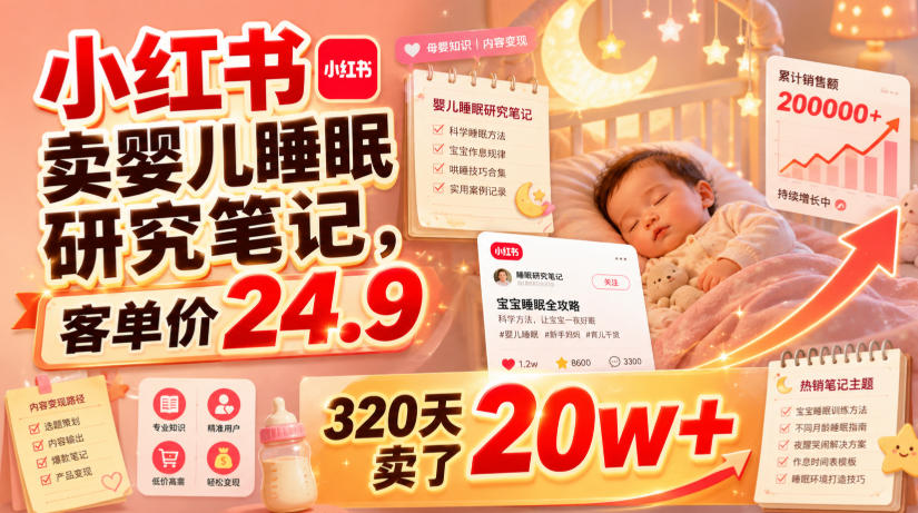 小红书卖婴儿睡眠研究笔记，客单价24.9，320天卖了20w+-天梦资源网