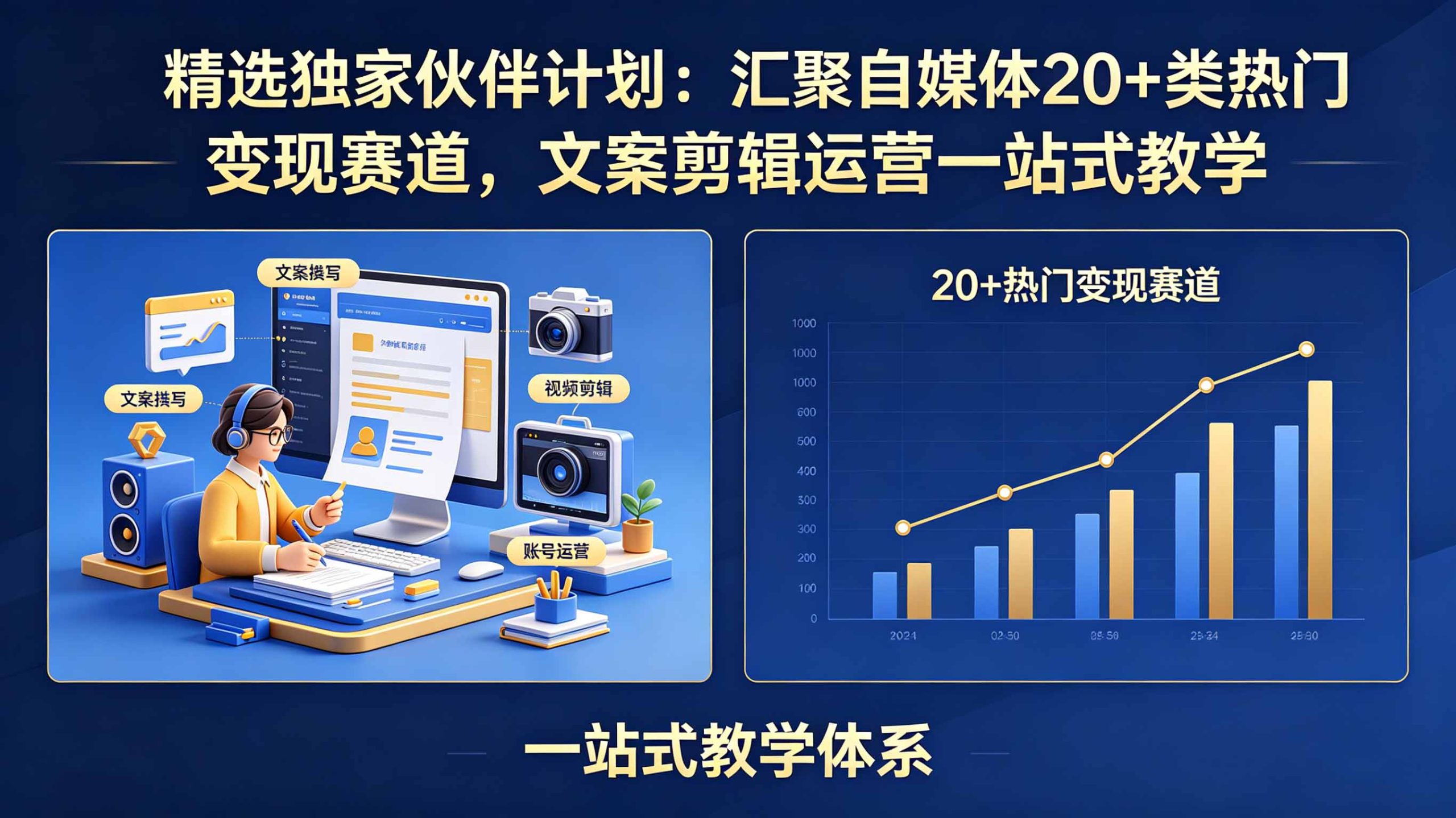 精选独家伙伴计划:汇聚自媒体20+类热门变现赛道,文案剪辑运营一站式教学-天梦资源网