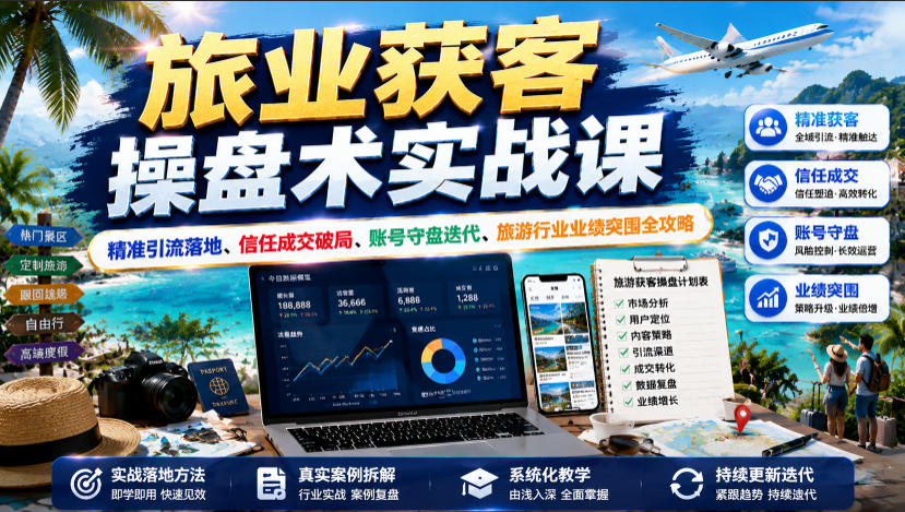旅业获客操盘术实战课｜精准引流落地、信任成交破局、账号守盘迭代、旅游行业业绩突围全攻略-天梦资源网