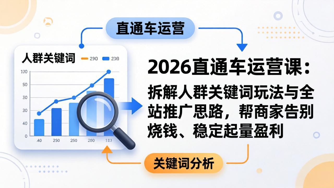 2026直通车运营课：拆解人群关键词玩法与全站推广思路，帮商家告别烧钱、稳定起量盈利-天梦资源网