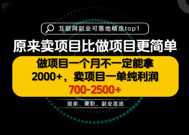 一单利润700-2.5K+，为什么我们要卖项目而不是做项目，我们普通人应该怎样开始？【揭秘】-天梦资源网