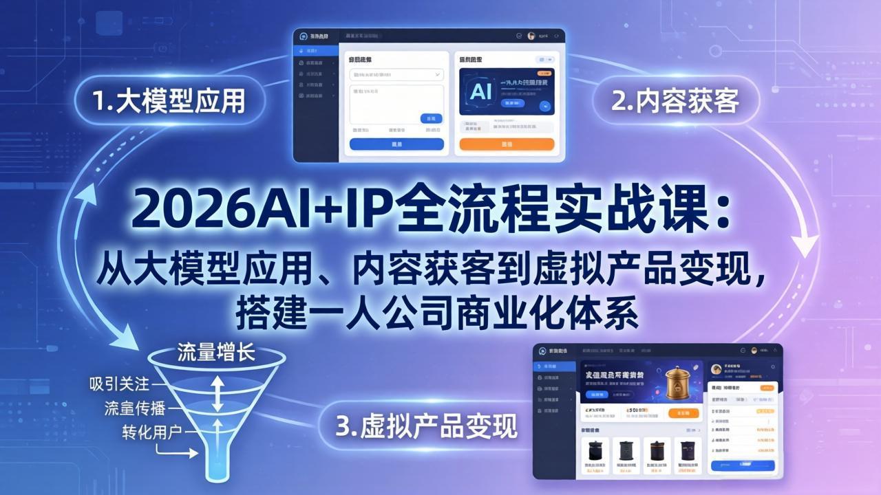 2026AI+IP全流程实战课：从大模型应用、内容获客到虚拟产品变现，搭建一人公司商业化体系-天梦资源网