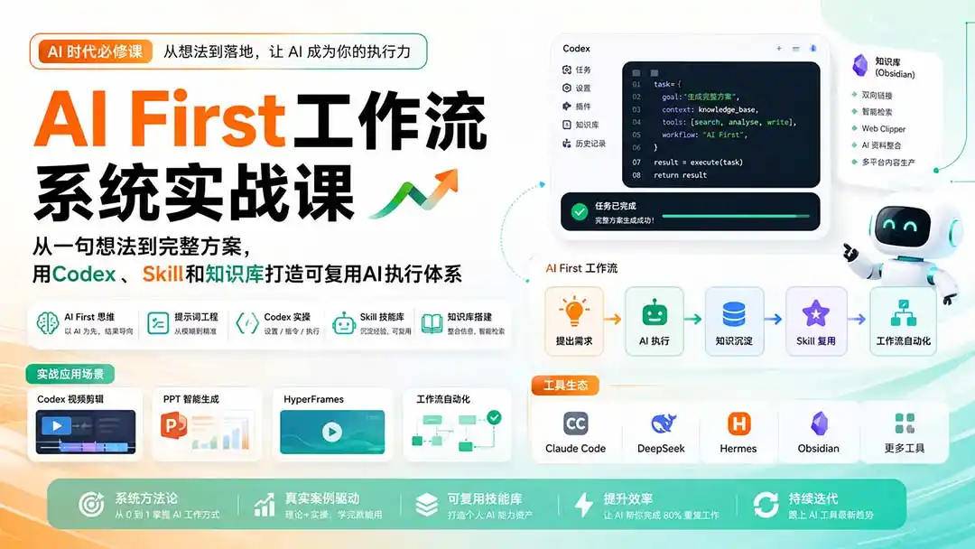 AI First工作流系统实战课：从一句想法到完整方案，用Codex、Skill和知识库打造可复用AI执行体系-天梦资源网