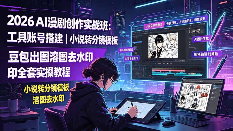 2026AI漫剧创作实战班：工具账号搭建｜小说转分镜模板｜豆包出图溶图去水印全套实操教程-天梦资源网