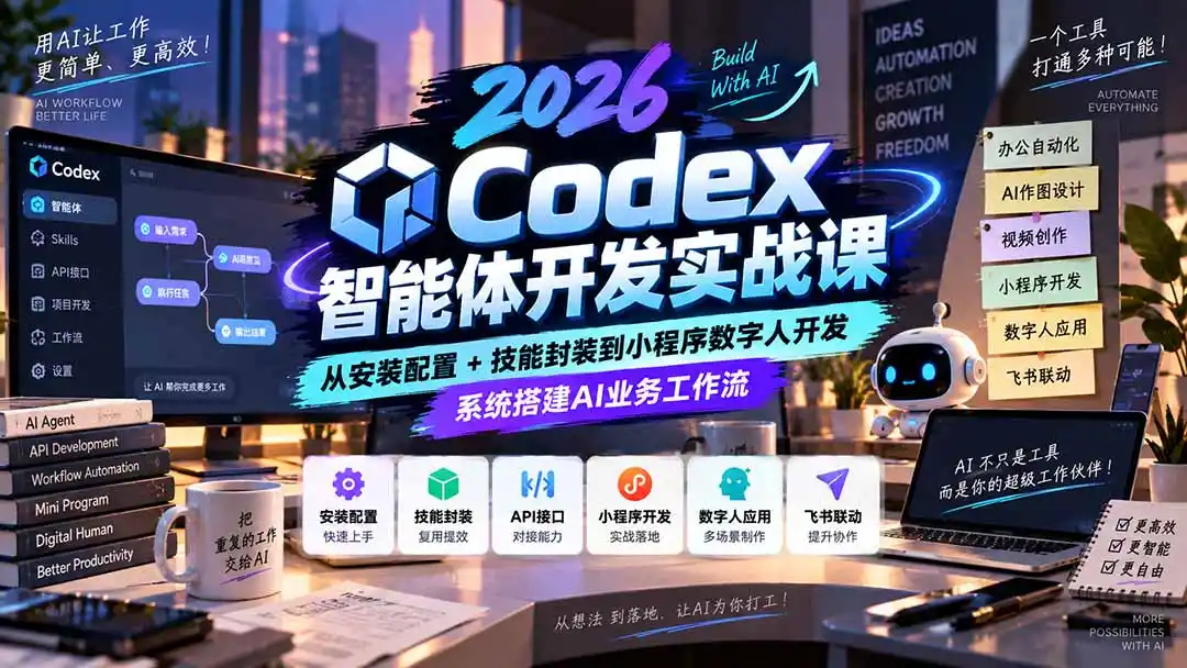 2026Codex智能体开发实战课：从安装配置+技能封装到小程序数字人开发，系统搭建AI业务工作流-天梦资源网