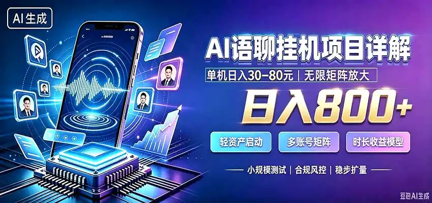 AI语聊挂机，日入800+，适用个人副业，工作室矩阵操作-天梦资源网