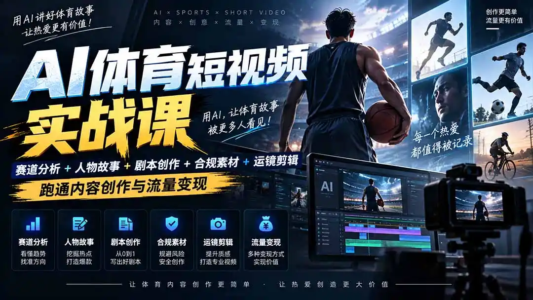 AI体育短视频赛道顶级玩法｜赛道分析+人物故事+剧本创作+版权处理+运镜剪辑，跑通流量变现-日赚1K+-天梦资源网