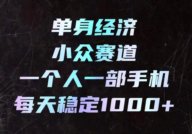 单身经济小众赛道，一个人一部手机，每天稳定1000+，长期可持续的赛道【揭秘】-天梦资源网