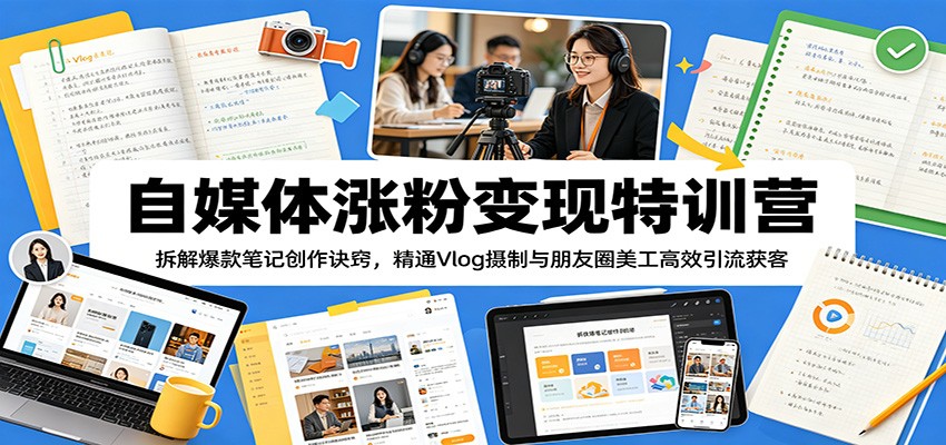 自媒体涨粉变现特训营：拆解爆款笔记创作诀窍，精通Vlog摄制与朋友圈美工高效引流获客-天梦资源网