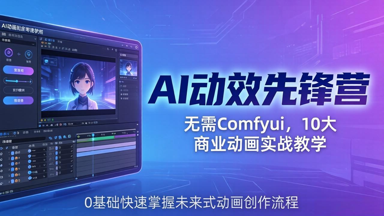 AI 动效先锋营：无需Comfyui，10大商业动画实战教学，0基础快速掌握未来式动画创作流程-天梦资源网
