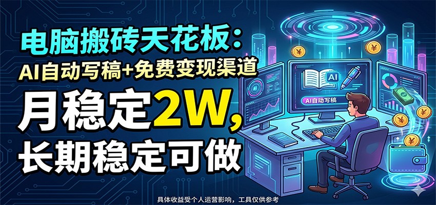 电脑搬砖天花板：AI自动写稿+免费变现渠道，月稳定2W，长期稳定可做-天梦资源网