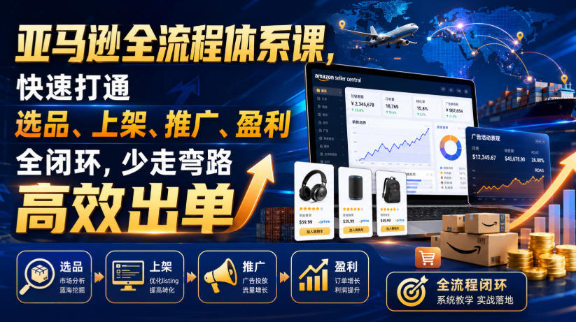 亚马逊全流程体系课，快速打通选品、上架、推广、盈利全闭环，少走弯路高效出单-天梦资源网