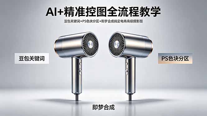AI+精准控图全流程教学 豆包关键词+PS色块分区+即梦合成搞定电商高级摄影图-天梦资源网