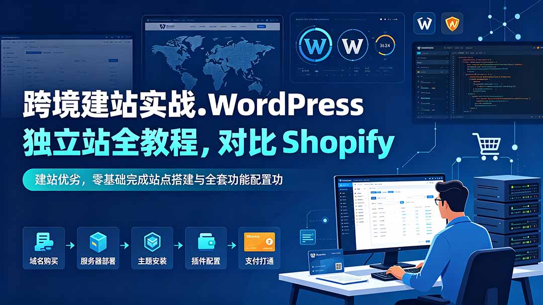 跨境建站实战：WordPress 独立站全教程，对比 Shopify 建站优劣，零基础完成站点搭建与全套功能配置-天梦资源网