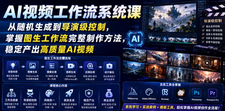 AI视频工作流系统课，从随机生成到导演级控制，掌握图生工作流完整制作方法，稳定产出高质量AI视频-天梦资源网
