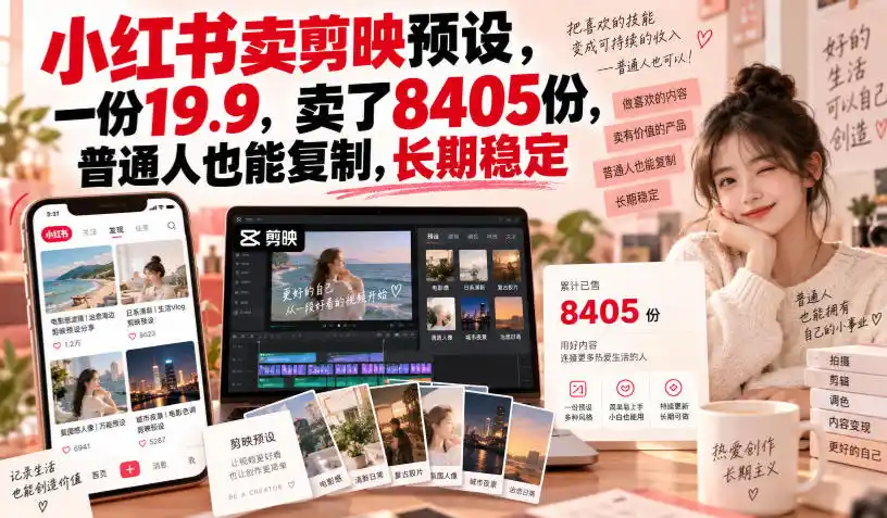 小红书卖剪映预设，一份19.9，卖了8405份，普通人也能复制，长期稳定-天梦资源网