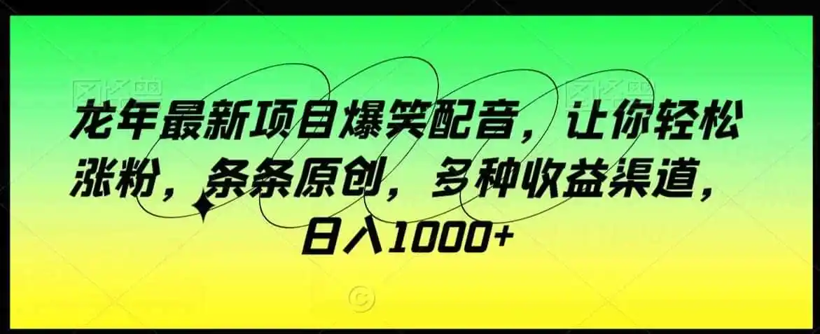 龙年最新项目爆笑配音，让你轻松涨粉，条条原创，多种收益渠道，日入1000+【揭秘】-天梦资源网