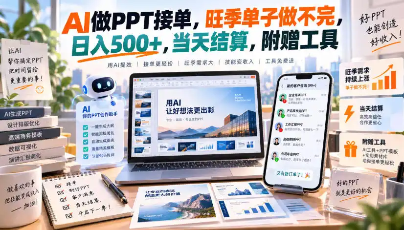 AI做PPT接单，旺季单子做不完，日入500+，当天结算，附赠工具【揭秘】-天梦资源网