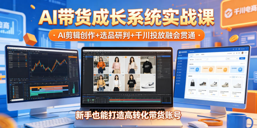 AI带货成长系统实战课，AI剪辑创作+选品研判+千川投放融会贯通，新手也能打造高转化带货账号(更新2026年)-天梦资源网