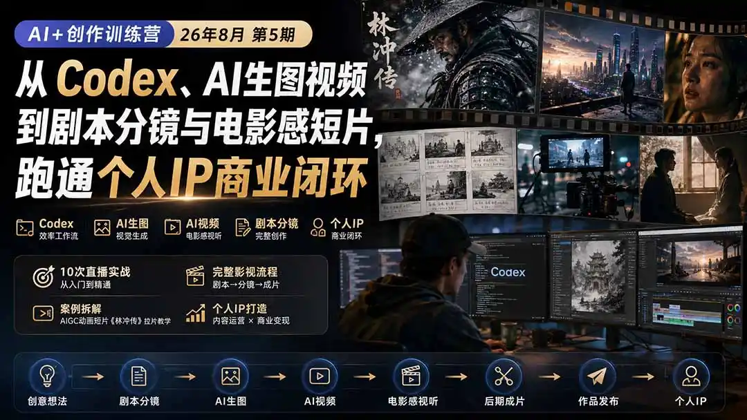 AI+创作训练营26年8月第5期：从Codex、AI生图视频到剧本分镜与电影感短片，跑通个人IP商业闭环-天梦资源网