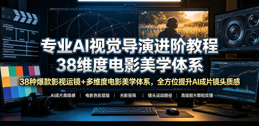 专业AI视觉导演进阶教程，38种爆款影视运镜+多维度电影美学体系，全方位提升AI成片高级感与镜头质感-天梦资源网
