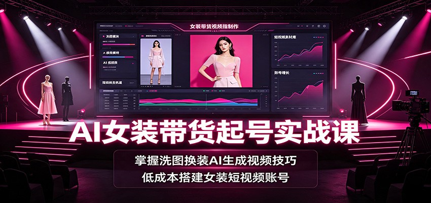 AI女装带货起号实战课：掌握洗图换装AI生成视频技巧，低成本搭建女装短视频账号-天梦资源网