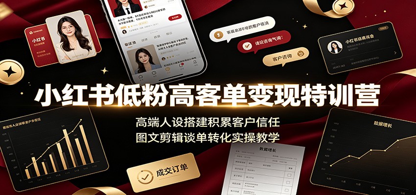 小红书低粉高客单变现特训营：高端人设搭建积累客户信任，图文剪辑谈单转化实操教学-天梦资源网