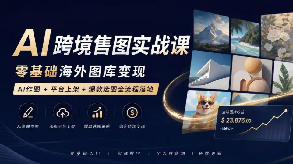AI跨境售图实战课，零基础海外图库变现，AI作图+平台上架+爆款选图全流程落地-天梦资源网