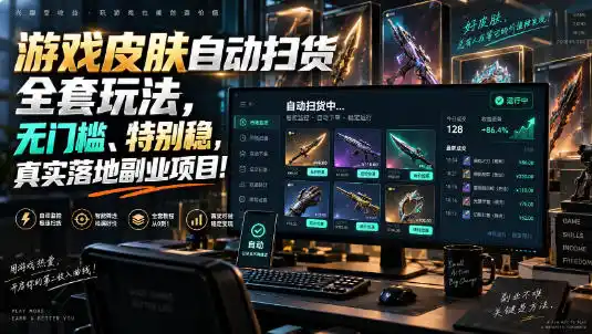 游戏皮肤自动扫货全套玩法，无门槛、特别稳，真实落地副业项目！【揭秘】-天梦资源网