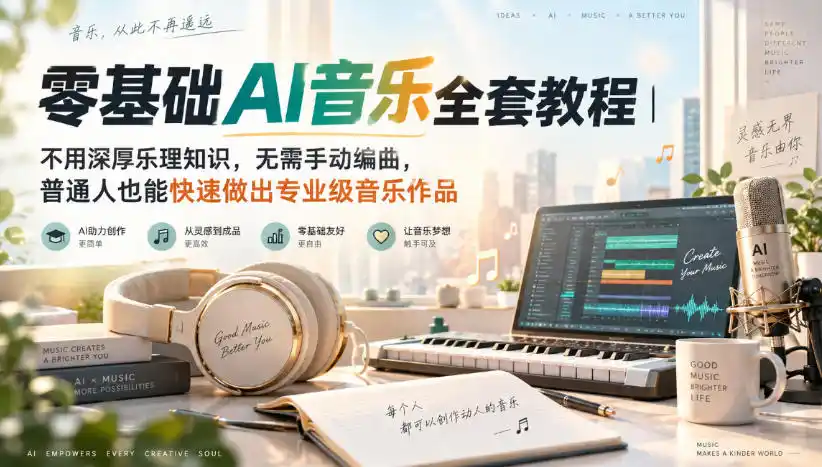 零基础AI音乐全套教程｜不用深厚乐理知识，无需手动编曲，普通人也能快速做出专业级音乐作品-天梦资源网