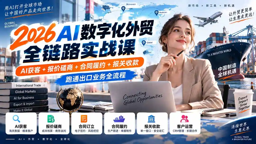2026AI数字化外贸全链路实战课：AI获客+报价磋商+合同履约+报关收款，跑通出口业务全流程-天梦资源网