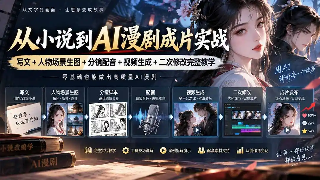 从小说到AI漫剧成片实战：写文+人物场景生图+分镜配音+视频生成+二次修改完整教学-天梦资源网
