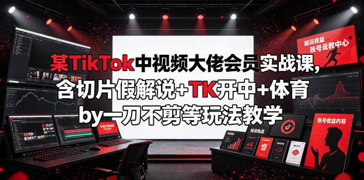 某TikTok中视频大佬会员实战课，含切片假解说+TK开中+体育by一刀不剪等玩法教学-天梦资源网