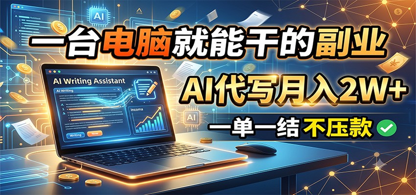 一台电脑就能干的副业，AI代写月入2W+，一单一结不压款-天梦资源网