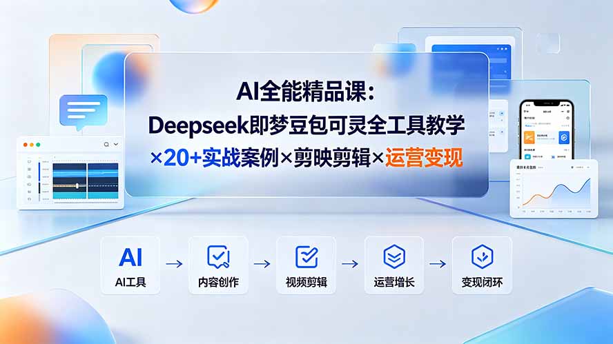 AI全能精品课：Deepseek即梦豆包可灵全工具教学×20+实战案例×剪映剪辑×运营变现-天梦资源网
