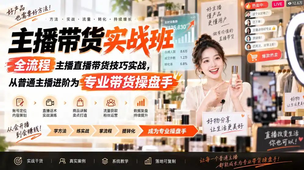 主播带货实战班ZB，全流程主播直播带货技巧实战，从普通主播进阶为专业带货操盘手-天梦资源网