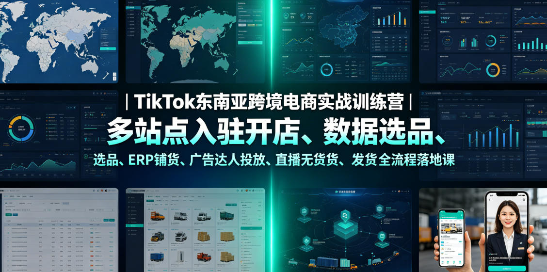 TikTok东南亚跨境电商实战训练营｜多站点入驻开店、数据选品、ERP铺货、广告达人投放、直播无货源发货全流程落地课-天梦资源网